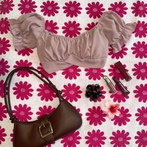 SHEIN Pink Ruched Ruffled Cap Sleeve Blouse